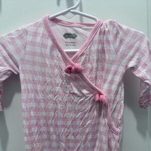 Mud Pie Pink and White Gingham Wrap-Style Baby Pajama & matching headband